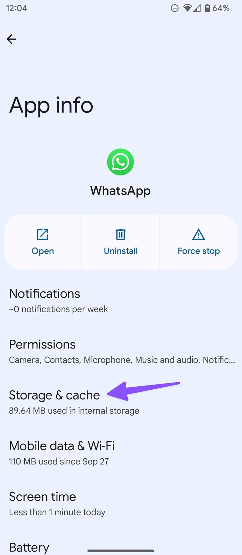 clear whatsapp android cache 