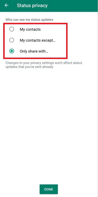 status share privacy options