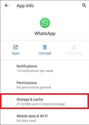 storage and cache option in app info