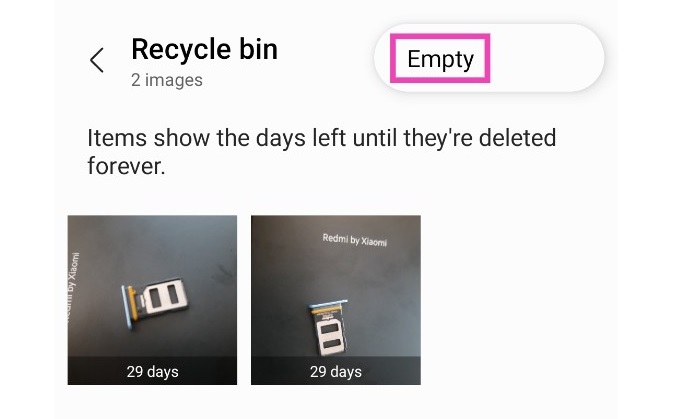 empty samsung recycle bin 