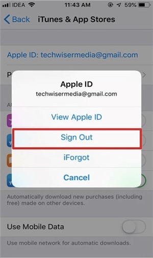 sign out apple id iphone 