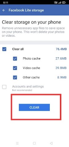 choose manage space in storage usage screen and clear all app data
