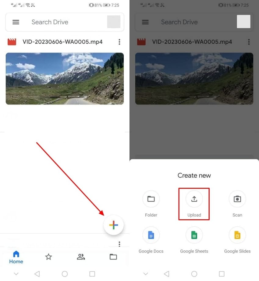 upload on google drive mobile