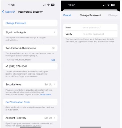 change your icloud account password in the iphone settings