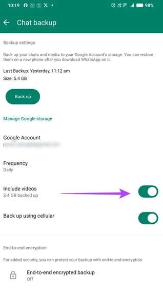 disable video backup