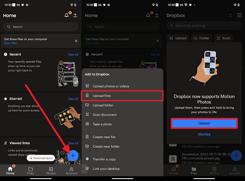 upload data to dropbox