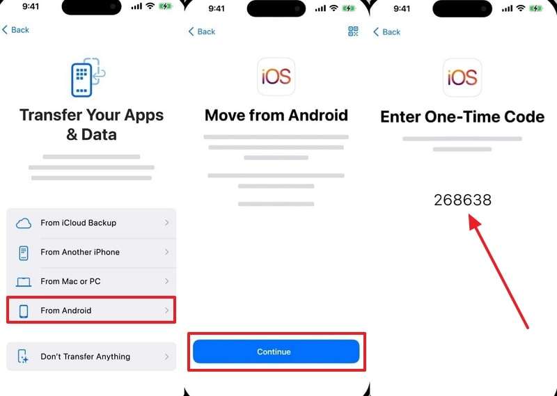 choose android while setting up iphone