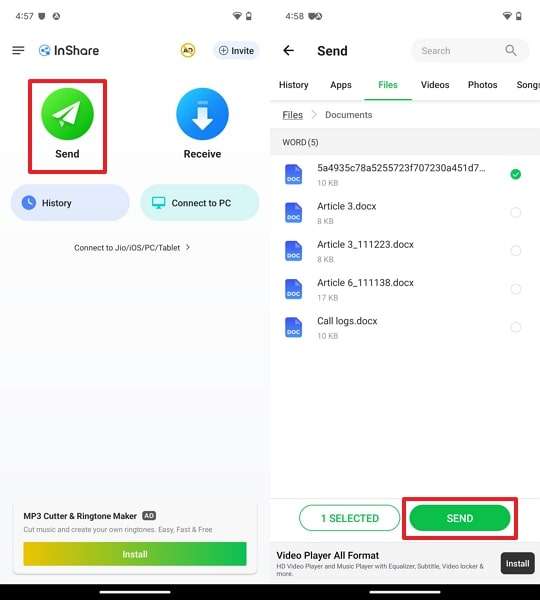 choose android data from inshare