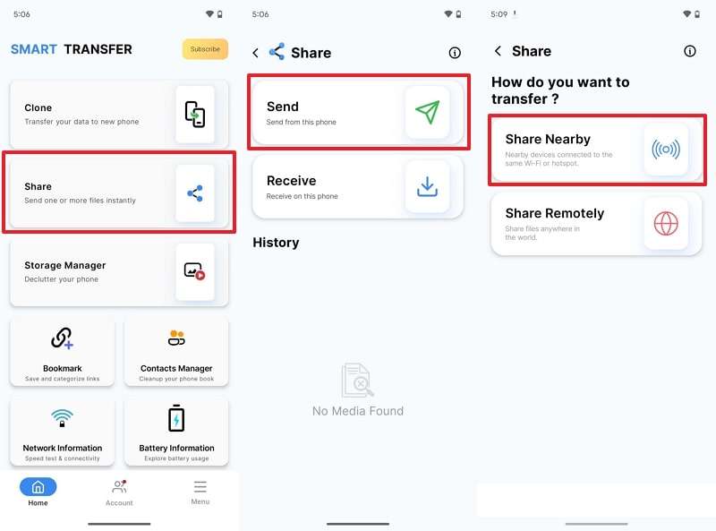 choose send via nearby