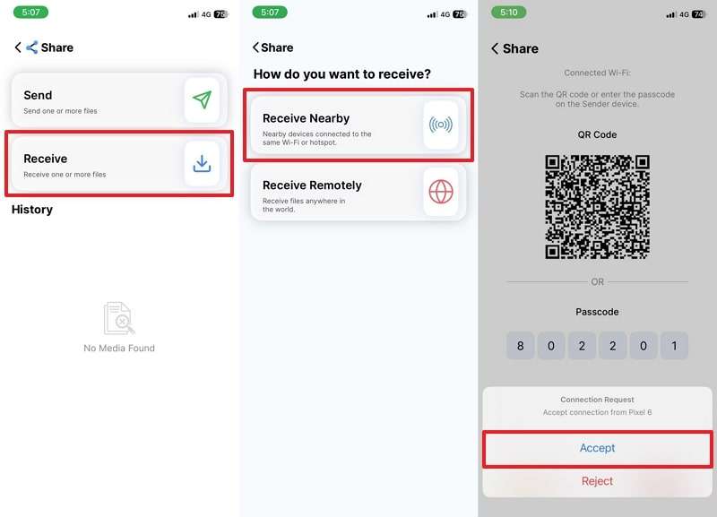 receive android data through smart transfer