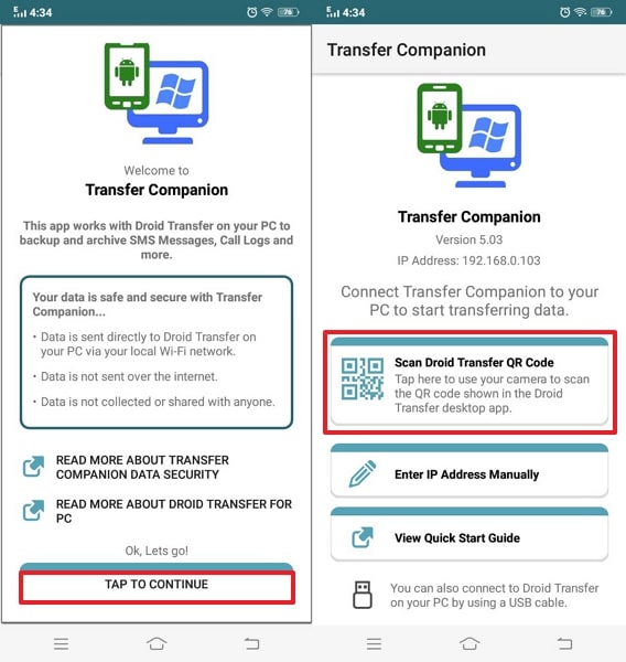 choose scan qr code on app