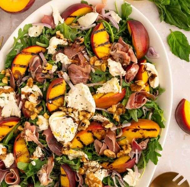 grilled peach arugula summer salad