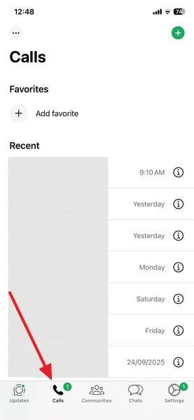 take screenshots of whatsapp call history