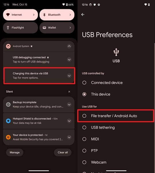 choose transfer mode on pixel