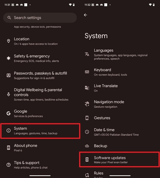 access software update on pixel