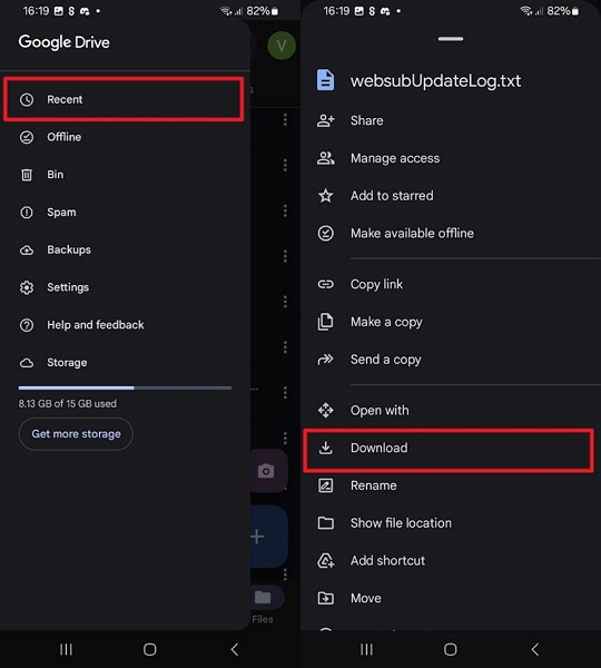 download recent uploaded file
