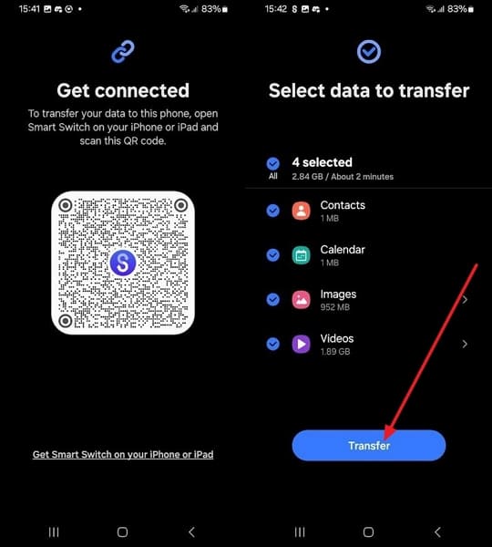 pick the transfer button