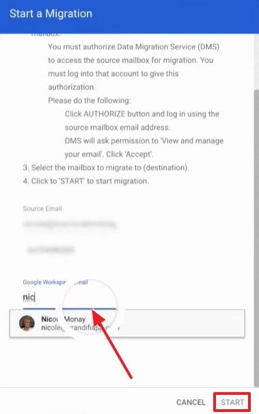 choose the target google email