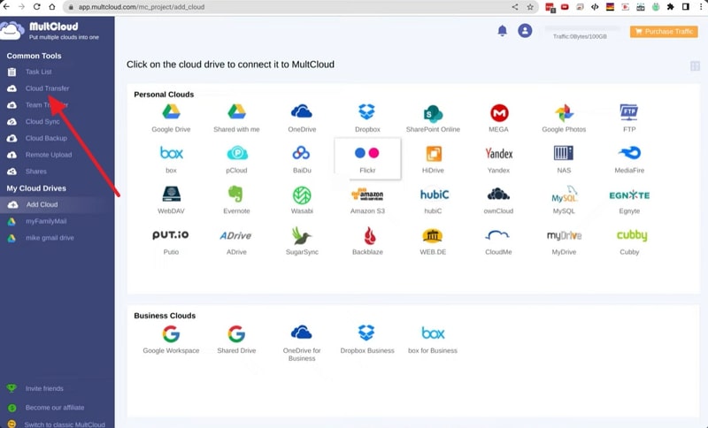 choose cloud transfer option in multcloud