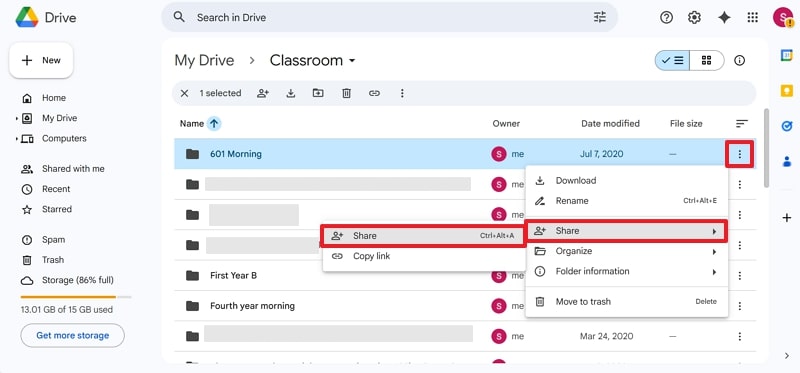 select share option from one account