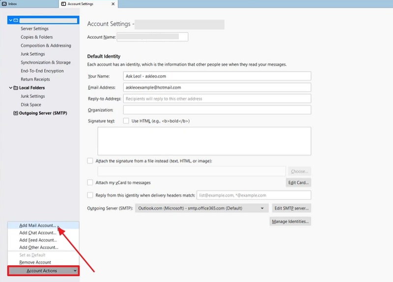add mail account on thunderbird