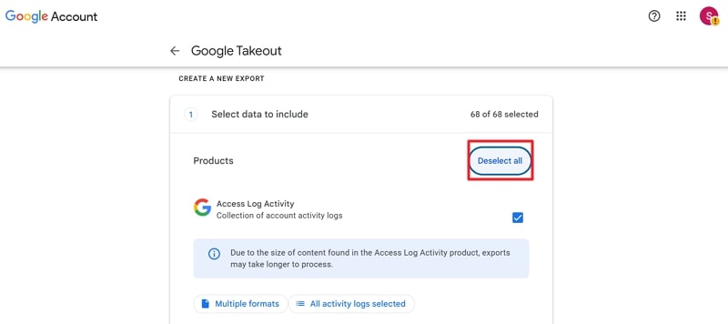 deselect all and select desired data