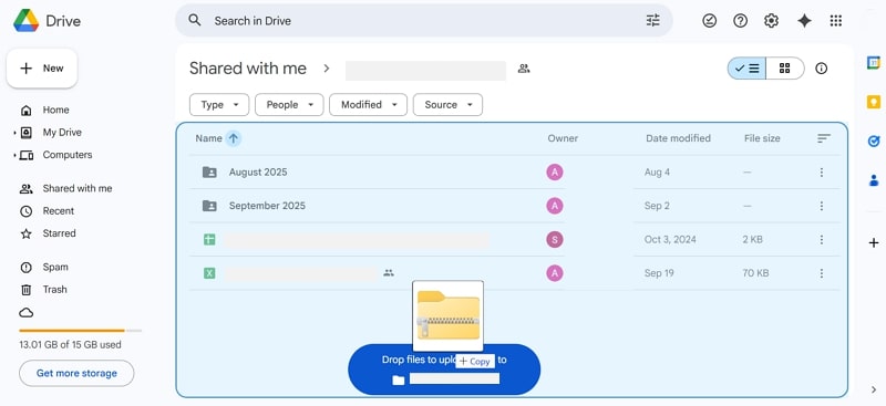 drop file into another google drive