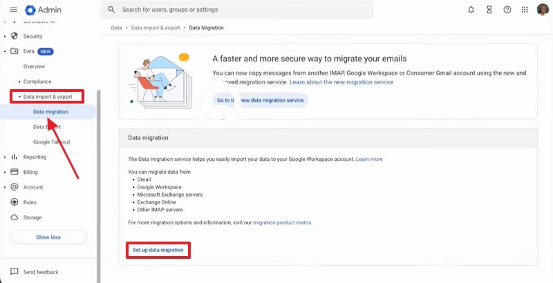 choose data migration option