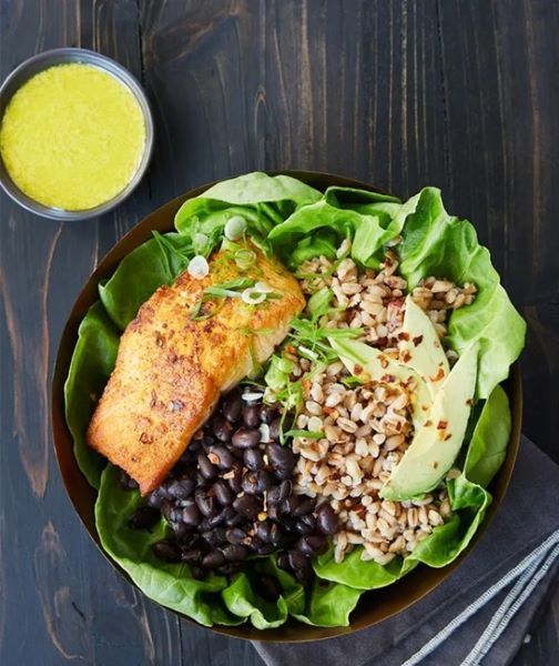 salmon black bean bowl