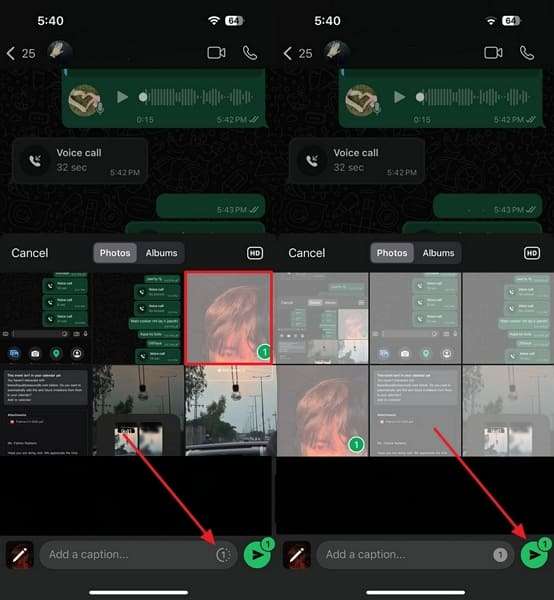 tap view once icon and send