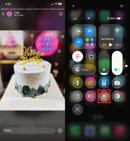 screen recording status on iphone