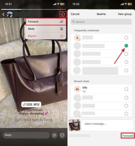 forward and save status on iphone