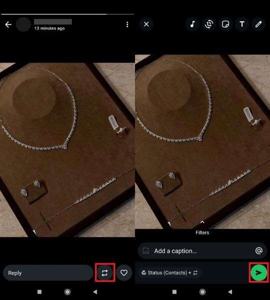 reshare status on android