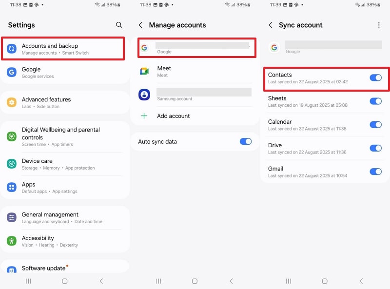 sync contacts on samsung google account