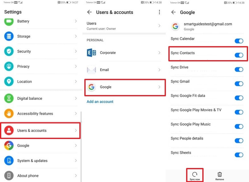 process to sync contacts on huawei