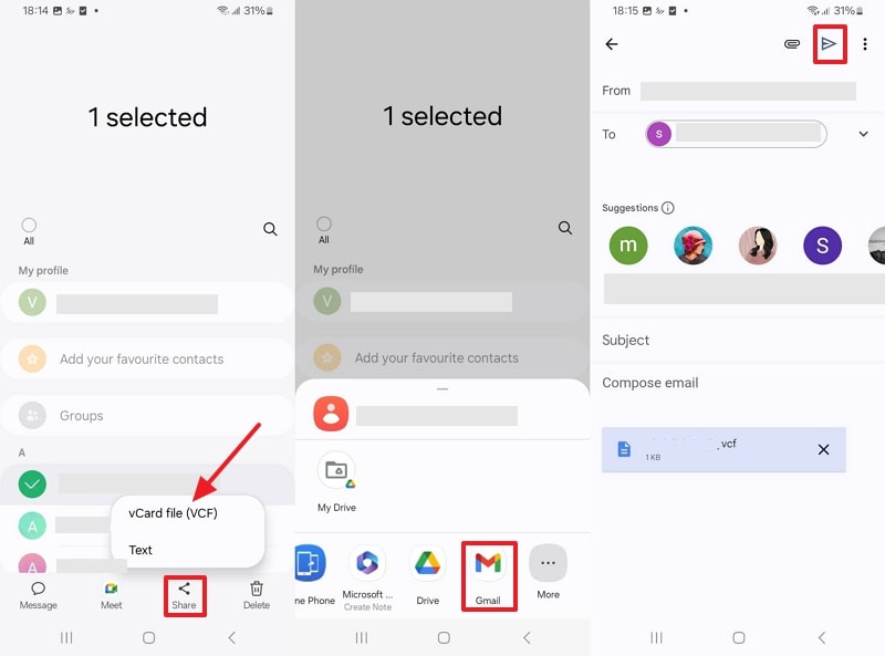 send vcf file from samsung