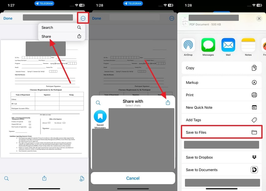 save shared telegram file to iphone 