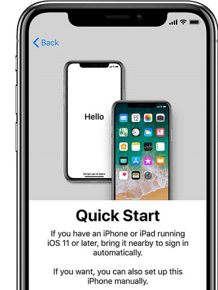 iphone quick start screen