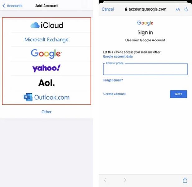 add google account iphone 17