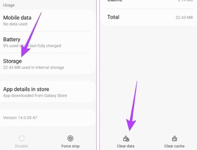 select clear data option