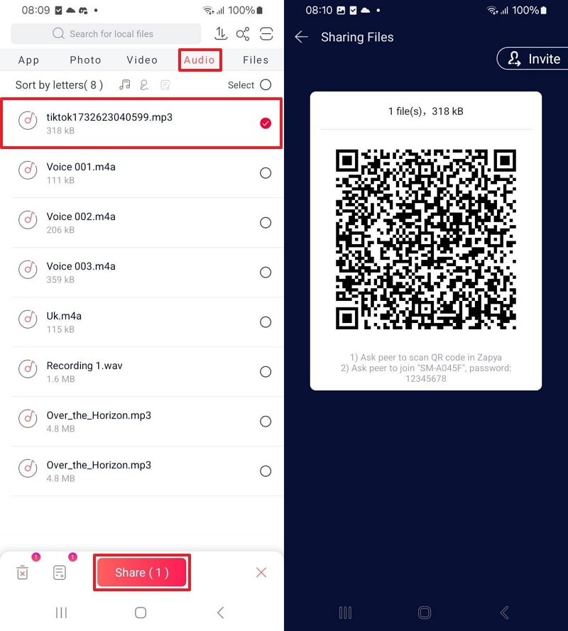 access qr code screen on zapya