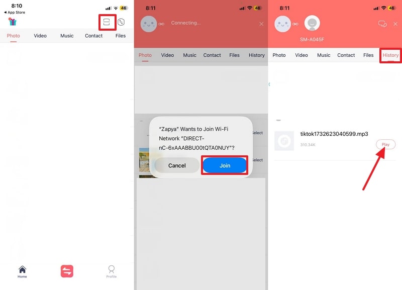 connect ipod and receive music