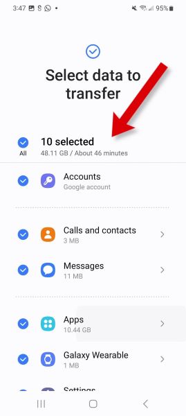 samsung smart switch select data types