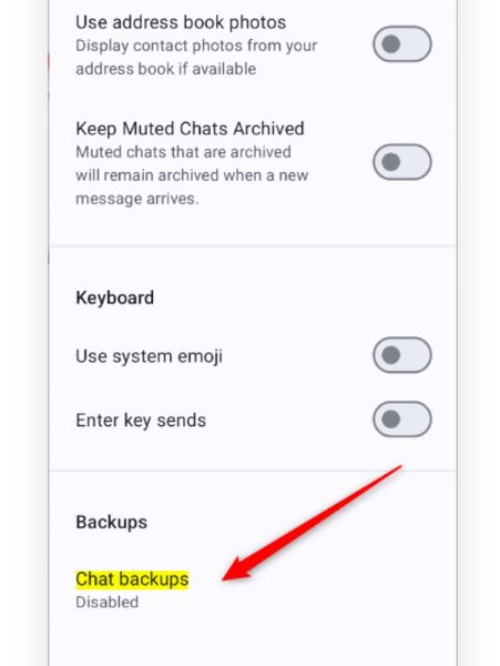 signal account enable chat backups