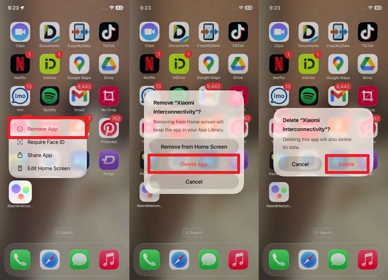 delete the app on iphone