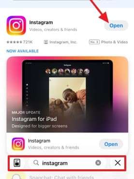 update instagram from app store