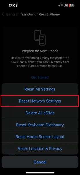 how to reset iphone network