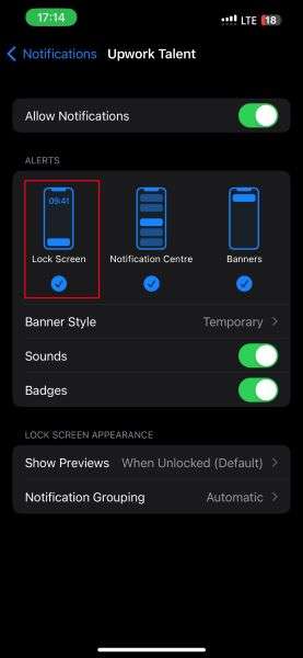 enable iphone lock screen notifications