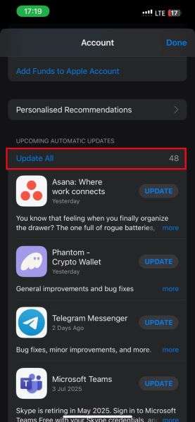 how to update iphone apps