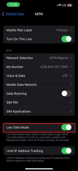 how to disable low data mode